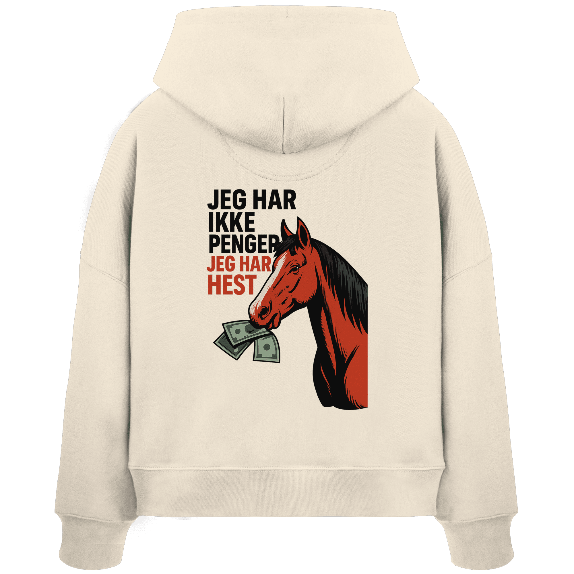 STALL26 - Penger Ikke Hest - Økologisk Boxcut hettegenser for kvinner